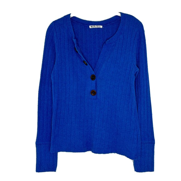 we the people Tops - WE THE FREE Women's Long Sleeve Blue Henley Button Sweater Top Sz M